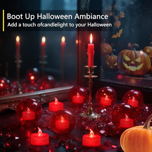 Image of Tea Lights Battery Operated Candles LED Tea Lights Flameless Candles 200+ Hours Flickering Fake Tealights for Sweetest Day Wedding Home Decorations Party (Red Base, 12 Pack)