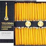 100-Pack Pure Beeswax Meditation Candles β20 Minute Bees Wax Candles, 0.28 inch Thin Mini Taper Candle, Relaxation Candles for Prayer, Yoga, Spiritual Practices β Includes 2 Holders β Yellow