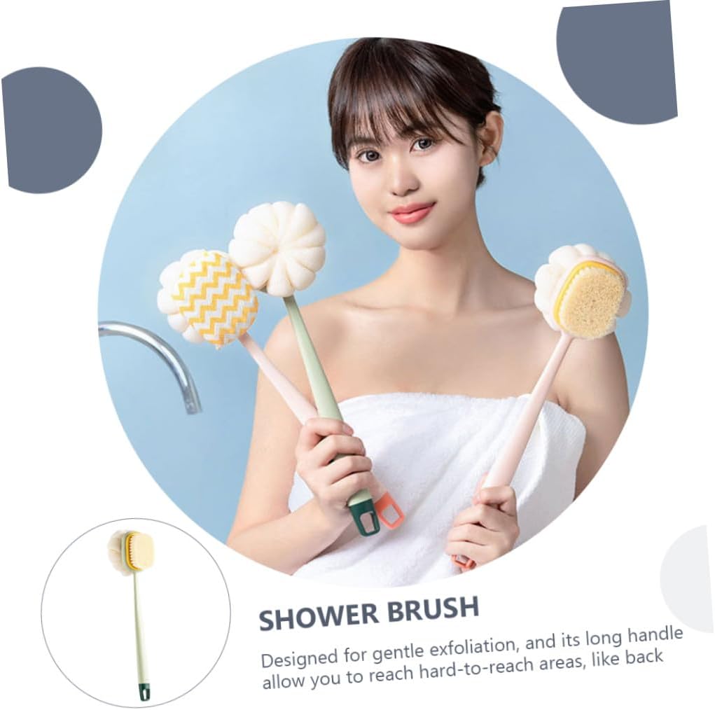 NOLITOY Double-Sided Back Scrubber Bath Brush with Long Handle, Soft Nylon Bristles Exfoliating Body Brush for Shower, Skin-Friendly Back Washer Suitable for Men and Women