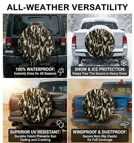 Image of Spare Tire Cover 13 Inch-Thick Waterproof PVC,Fits 155 /80R13 165 /70R13 175 /80R13 185 /70R13 Tires,UV Resistant for RV SUV Trailer Camper Boat Trailer,Snug Fit Elasticized Back Hem,Camo