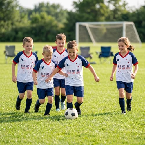 Image of Unisex Kids Soccer Jersey and Shorts Kit 2-Piece Set Boys Girls Football Outfits for Little Athlete 2-14 Years