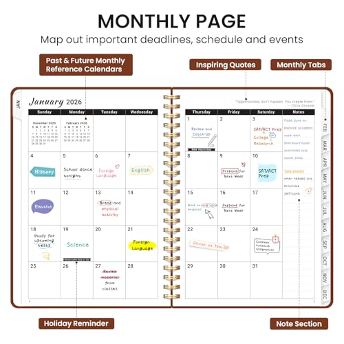 2026 Planner, Aesthetic Weekly and Monthly Planner for Women, Jan 2026 to Dec 2026, Hardcover 2026 Calendar Book with Monthly Tabs, Inner Pocket, Perfect for Office Home School - A5 (8.5" x 11"), Rust Brown - Thumbnail 2