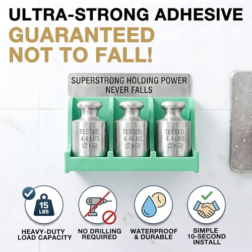 Image of Soap Holder for Shower Wall, 3-Compartment Soap Dish for Shampoo, Conditioner and Body Soap, Fast Draining & Rust-Proof & Heavy Duty, Ultra-Strong Adhesive for Long-Term Bathroom Use & Freestanding