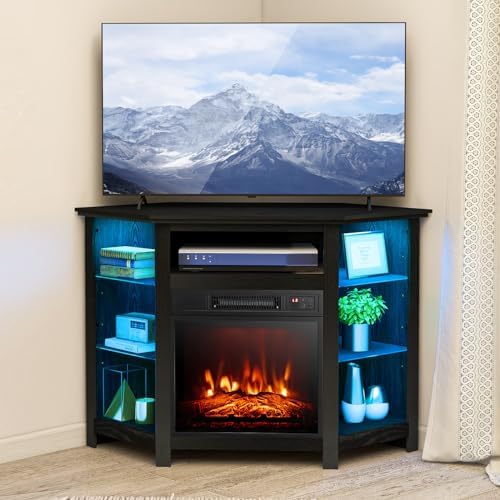 Amazon.com: GOFLAME Corner Fireplace TV Stand with LED Lights for TVs ...