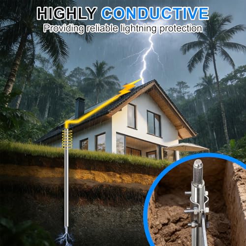 MIGUBIGU Tiefenerder V4a Set, 3 Stück 1m Tiefenerder Erder Erdung Staberder Ø20mm mit Erdnageleintreiber SDS MAX und Erdungsklemme, Erdungsspieß 1m, Erdungsstab PV Anlage, für den Blitzschutz