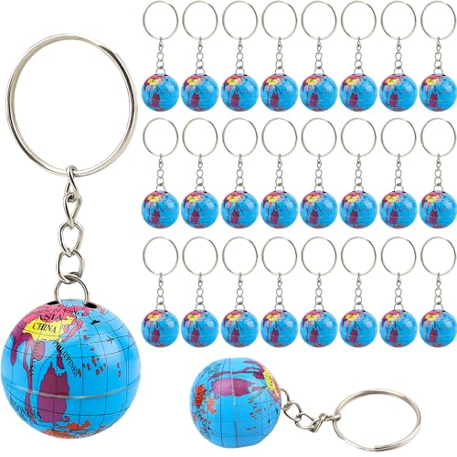 Rcanedny 26 Pack Globe Keychains Bulk Small Earth Globe Keychain World Planet Keychain for Carnival Party Favors Educational Tool Birthday Earth Day Party Supplies