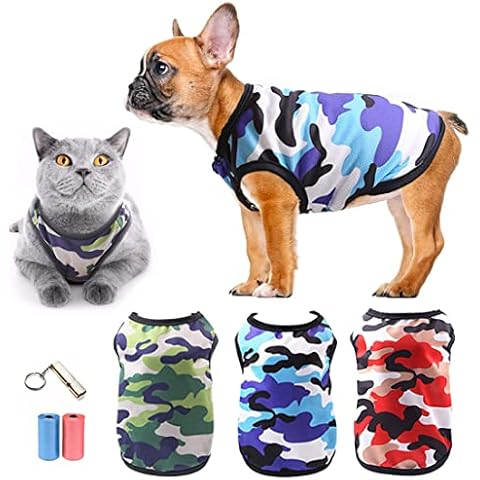 TVMALL 3 Stück Hunde-T-Shirts 100% Baumwolle Katze Hund Kleidung Camo Sporthemden Sommer Mesh atmungsaktiv Hund Weste Modemantel Haustier Beach Wear Cover