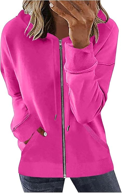 Womens Long Sleeve Open Front Zip Up Hoodies Drawstring Cardigan Hooded Sweatshirt Fashion Sweaters with Pockets