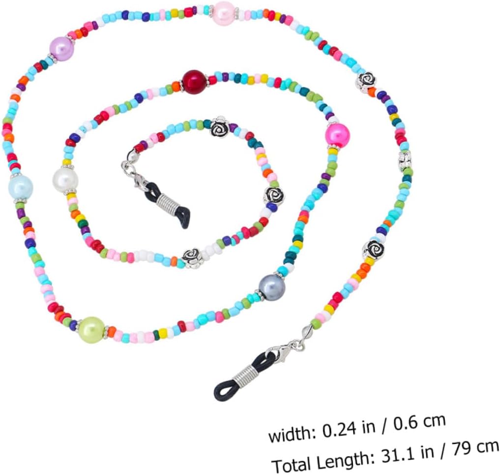 Beaded Rose Metal Eyeglass Chain Anti Lost Eyeglass Lanyard Portable Glasses Strap for Women Sunglasses Holder Safety Eyewear Retainer