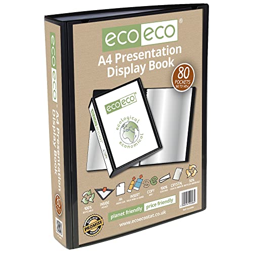 eco-eco A4 50% Recyclé 80 Pocket Couleur Noir Présentation Affichage du Livre eco066
