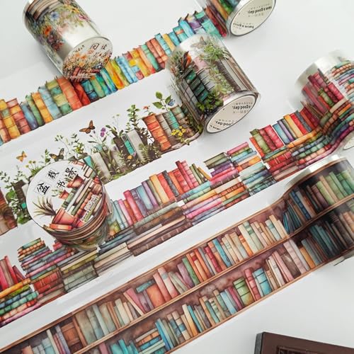 Image of 6 Rolls PET Washi Tape Set,Reading Themed Scrapbook Tape Stickers for Journaling,Junk Journal,Planner,DIY Arts Crafts,Notebook,Photo Frame,Phone Case(Book)