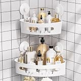 Budget & Good Corner Shower Caddy, 2 Pack Suction Cup Adhesive Shelves, NO-drilling Heavy Duty Storage Racks, Max Hold 44lbs, Waterproof for Bathroom & Kitchen