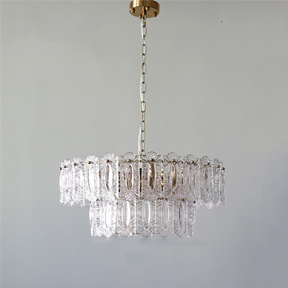 KXEcoLife French retro chandelier, hand-carved auspicious clouds glass antique art light luxury bedroom living room dining lamps and lanterns,2 layers 60cm
