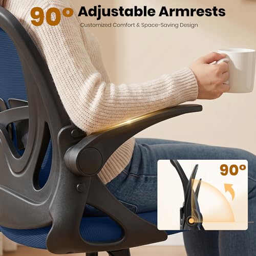 Image of Primy Drafting Chair Tall Office Chair with Flip-up Armrests Executive Ergonomic Computer Standing Desk Chair with Lumbar Support and Adjustable Footrest Ring (Navy)