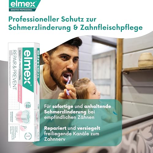 Elmex SENSITIVE PROFESSIONAL REPAIR & PREVENT Zahnpasta 75 ml, 12er Set (12 x 75 ml) und Celexqua Zahnbürstekappe – Bild 3