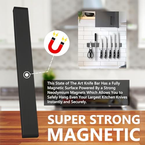 Tysonir 10 Inch Stainless Steel Magnetic Knife Holder for Wall,Strong and Secure Magnetic Knife Rack for Metal Kitchen Utensils, Wall or Fridge Holder Tool Holder,Black - Image 4