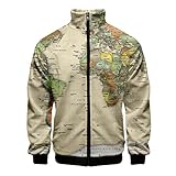 ワールドマップ3Dスタンドカラーパーカーメンズジッパーフーディーズジャケットスポーツ長袖ジップアップ3Dスウェットシャツトップス (Color : 5, Size : M)