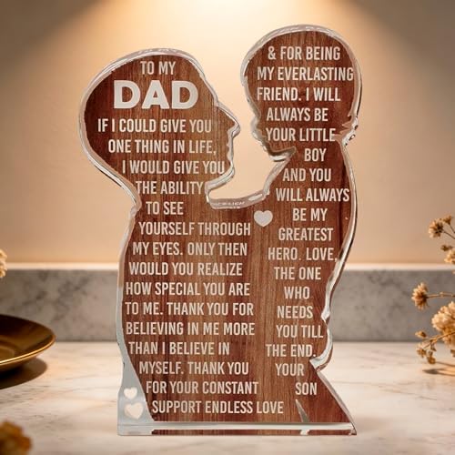 Acrylic Plaque To My Dad Silhouette Heartwarming Message Fathers Day Gift from Son Birthday Presents for Him Best Dad Keepsake Desk Decor Unique Gifts for Daddy & Daddy Gifts