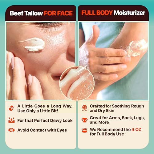 Beef Tallow for Skin - Moisturizer Cream - 100% Grass Fed - Whipped Beef Tallow - Organic Jojoba Oil - Organic Shea Butter - Supports Eczema, Rosacea+ - Made in USA - Citrus Breeze - 2 oz