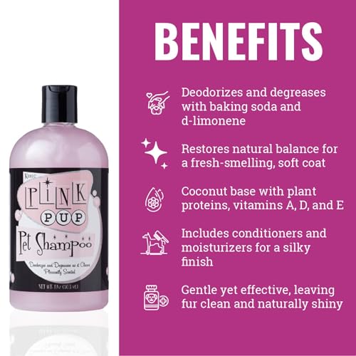 Image of Kenic Pink Pup Odor Deodorizing Dog Shampoo - Sweet Watermelon Scent, Stain-Fighting Clean with Vitamins A, D & E, Detergent-Free, Made in USA