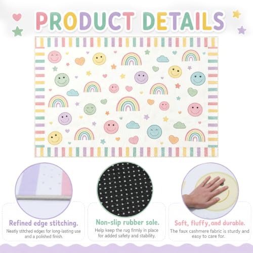 gisgfim Classroom Rugs Elementary 5x7.6ft Classroom Seating Rug Large Preschool Carpet Pastel Happy Face Playroom Rug Seating Decor Carpet for Students Teaching Playroom Elementary(Pastel) - Image 3