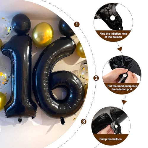 Image of Number Balloons 24 Balloon Black for 24 42 Birthday Party Decoration, 40 in | Saturated Color, Large 40 inch, With Inflation Straw & Hanging Holes, Great for Men's Birthday, Gothic Theme Party, Halloween