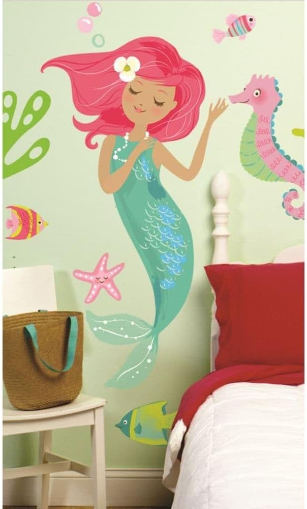 Wallies Vinyl Wall Decals, Mermaid Wall Sticker for Girls Bedroom or Bathroom, 26 Pc