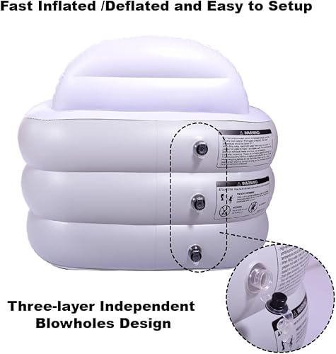 Miniatura 6 de Bañera inflable para adultos, bañera portátil plegable de 65 x 34 x 28 pulgadas, bañera inflable con respaldo para spa en casa o baño de hielo (gris