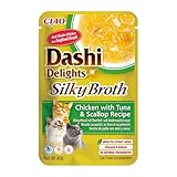 INABA Dashi Delights Silky Broth, Delicati Fiocchi in Brodo di Pollo con Tonno e Capesante - Cibo Umido per Gatti, Snack per Gatti Con Proteine, Ingredienti Naturali - Pasto Complementare - 1 x 40gr