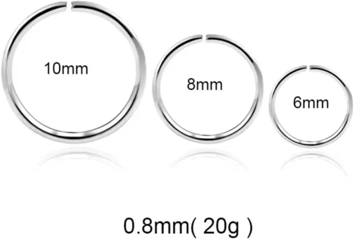 Cerrahi Çelik Halka Piercing, 6-8-10 mm, 0.8 mm Kalınlık, Gümüş, Unisex