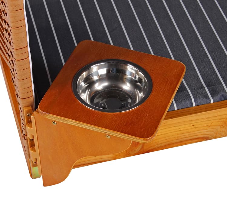 MR. DEKO Hundestrandkorb Wacholder | Outdoorkörbchen Blau | Hundehütte mit Dach | Katzenbett Sonnenschutz | Wassernapf schwenkbar | Strandkorb für Hunde