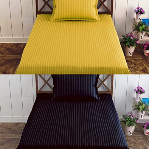 Image of Prime Collection 280 TC Combo Pack of 2 Single Sized (90x60) Satin Striped Bedsheet with 2 Pillow Cover Long Lasting Single Bedsheet for Hotel, Hospital and Home Use