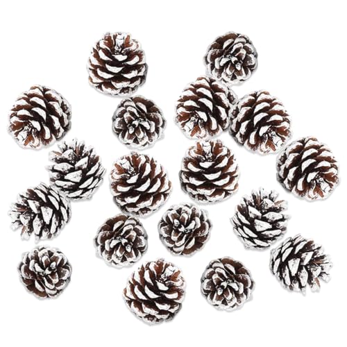 YUVKIN 18 pièces Mini Pommes de Pin Décoratives Naturelles, Décoration Sapin de Noël, Ornement Suspendu pour Artisanat Bricolage (3-4cm) (Blanc)