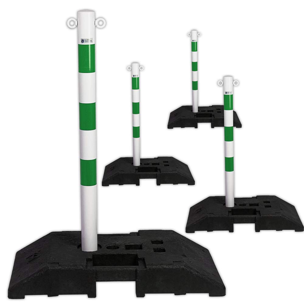Kettenpfosten 4 Absperrpfosten Stahl 1m x Ø60mm 25m Kette 30kg Fuss - extra stabil für mehr Sicherheit verschiedene Farben (grün)