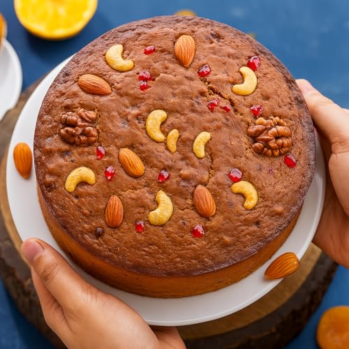 Image of WINNI - Premium Mix Nuts Plum Cake Gift Pack | Crunchy Mixed Nuts Cake Hamper | Handmade Celebration Eggless Cake For Birthday, Anniversary, Valentine's Day, Mother's Day, Wife, Husband, Girlfriend, Boyfriend, Kids, Girls, Boys | Best Gift Option | Return Gift Box