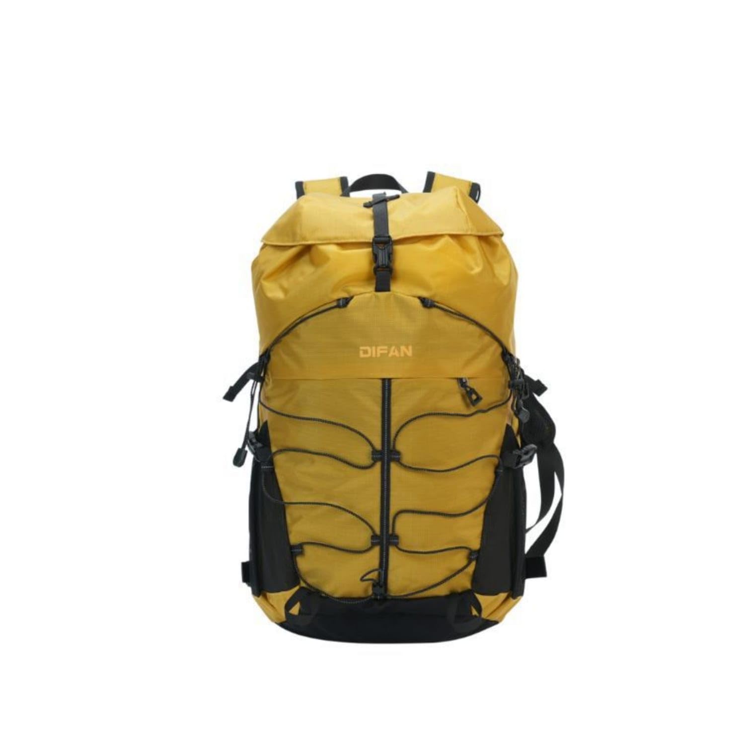 Bungee Cord Hiking Backpack Structured Travel Daypack Lightweight Flap Top Backpack Mesh Pockets for Day Trips, Yellow-picture-20