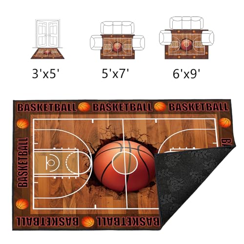 Tapete deportivo rectangular 91x152 cm con diseño de cancha de básquet miniatura 6