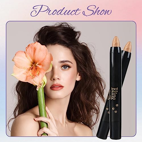 3 Pcs Eyeshadow Pencil Color Pearlescent Eye Shadow Stick Glitter Eyeshadow Pen, Waterproof Long Lasting Shimmer Cream Eyeshadow Highlight Pen Metallic Eye Make Up(Golden Brown Colorful Blue Purple) - Image 7