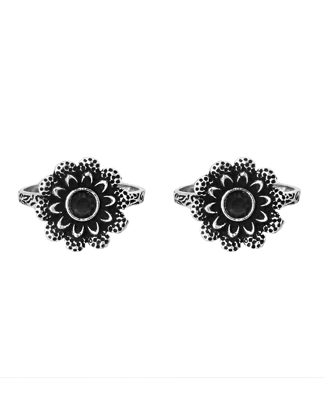 Tishya Black Stone Silver Oxidised Toe Rings for Women-image-39
