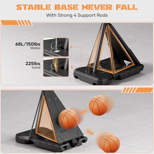 Image of Asbest Adjustable Basketball Hoop Outdoor 10FT with 44 /48 Inch Backboard, Portable Basketball Hoops & Goals Outdoor with Stepless Crank, for Youth Adults Kids