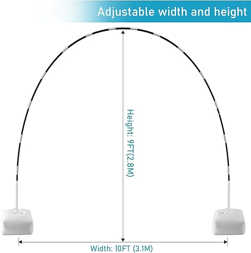 Miniatura 4 de Kit de arco de globos mejorado soporte de arco de globos ajustable de 10 pies de ancho y 9 pies de alto con base gruesa para rellenar agua 50 clips
