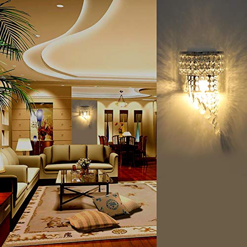 KAWELL Modern K9 Crystal Wall Light Fixtures Indoor Crystal LED Wall Lamp Chrome Finish Stainless Steel E14 Lamp Base Crystal Wall Sconce Light for Bedroom Living Room Hallway Girl Room - Image 4