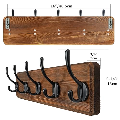 WEBI Coat Rack Wall Mount,Coat Hooks Wall Mounted,16" Hole to Hole,Coat Hanger Wall,Hook Rack Rail,5 Hooks for Hanging Jacket,Clothes,Hats,Rustic Brown by WEBI - Image 5