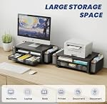 Metal Monitor Stand Riser with Drawer & 2 Pen Holders Storage for Desktop,2 Tier Computer Desk Organizer Stand for Laptop, Computer, iMac(Black)