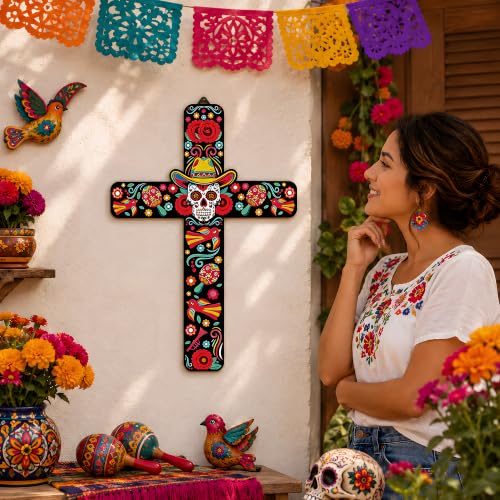 Image of Day of The Dead Decorations - 2PCS Dia de los Muertos Cross Wall Decor