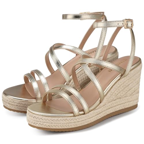 Image of TEMOFON Espadrilles Wedge Sandals for Women: Slip On Elastic Ankle Strap Platform Sandals Dressy Comfortable Summer Wedges Heels Shoes
