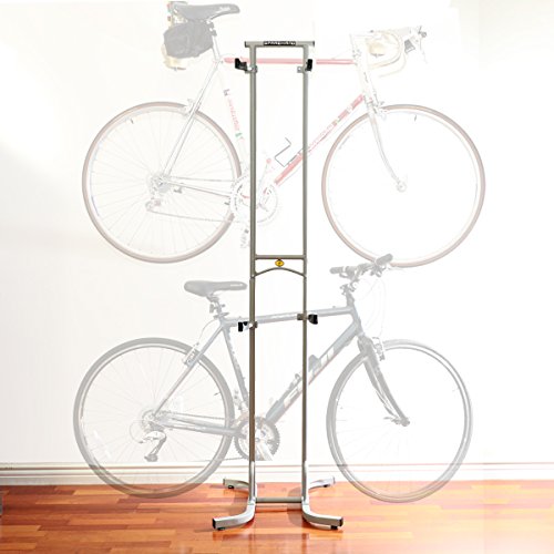 SPAREHAND Freestanding Adjustable Dual Bike Rack Storage System, Max Weight Limit 80 lbs, Pebble Silver Finish, Model: DBR-825 - Thumbnail 2