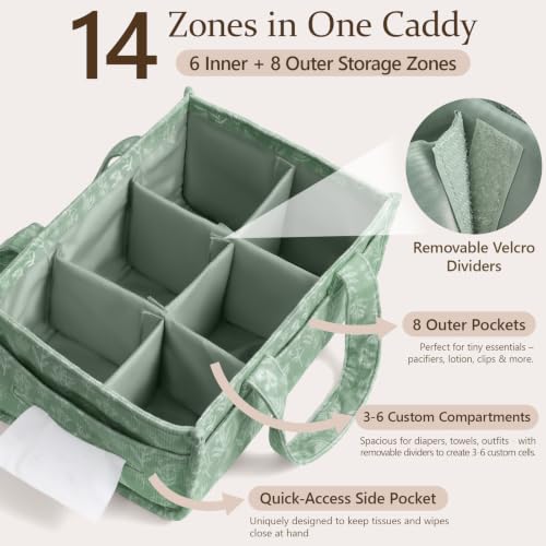 Image of Corduroy Baby Diaper Caddy Organizer with Handles, Nursery Storage Basket