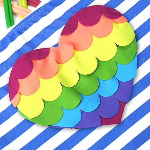 Girls Swimsuits Multi Straps Cross Back One Piece Swimsuit Rainbow Heart Bathing Suit Size 7-16 Upf 50+ Beach Sport Swimwear #TOP5