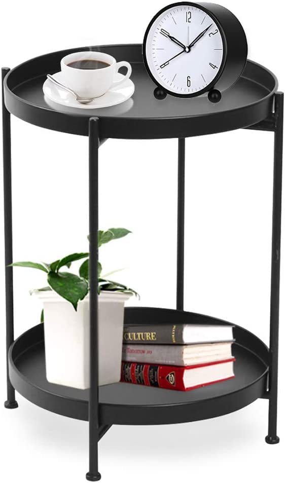 Image of End Table,Folding Metal Side Table Coffee Table Sofa Side Table for Living Room Bedroom Balcony and Office (Colour-Black-2)